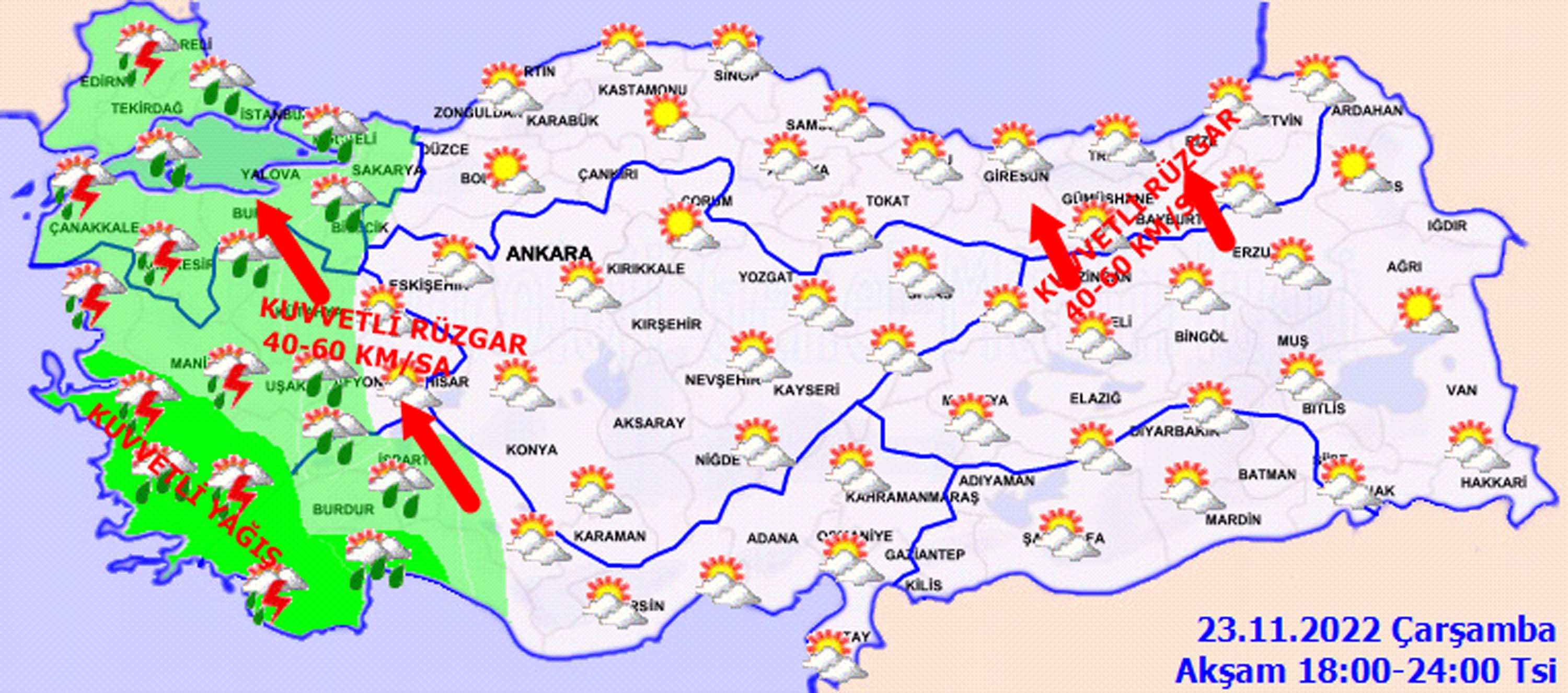 23 Kasım 2022 Çarşamba hava durumu: Meteorolojiden o şehirler için kuvvetli yağış ve rüzgar uyarısı! Tedbirli olun!