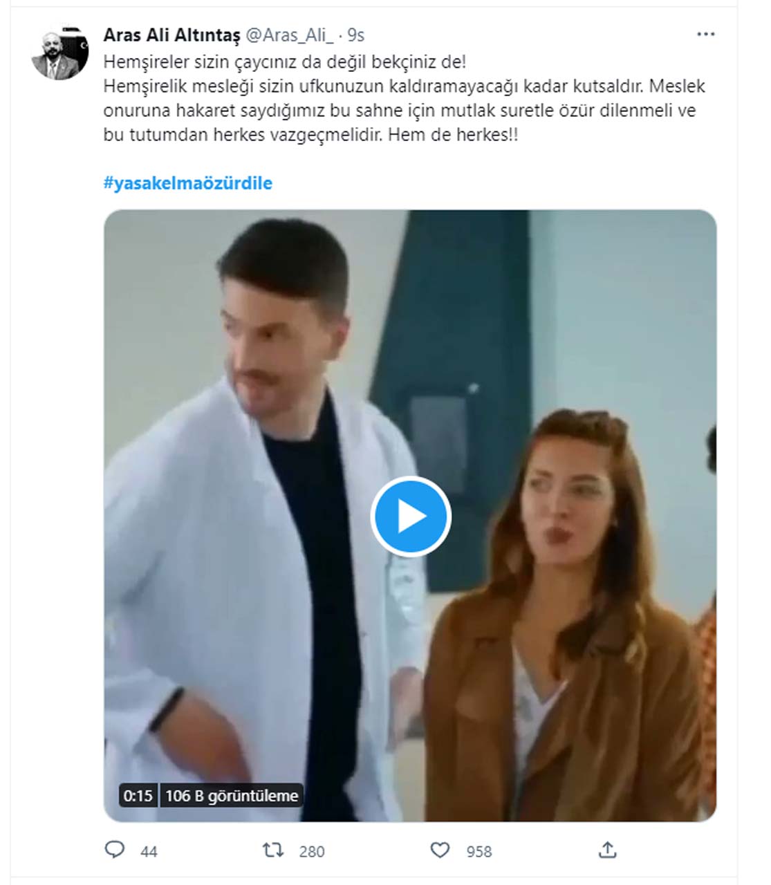 Yasak Elma dizisindeki hemşire sahnesi tepki çekti! Sosyal medyadaki tepkiler çığ gibi büyüdü! 