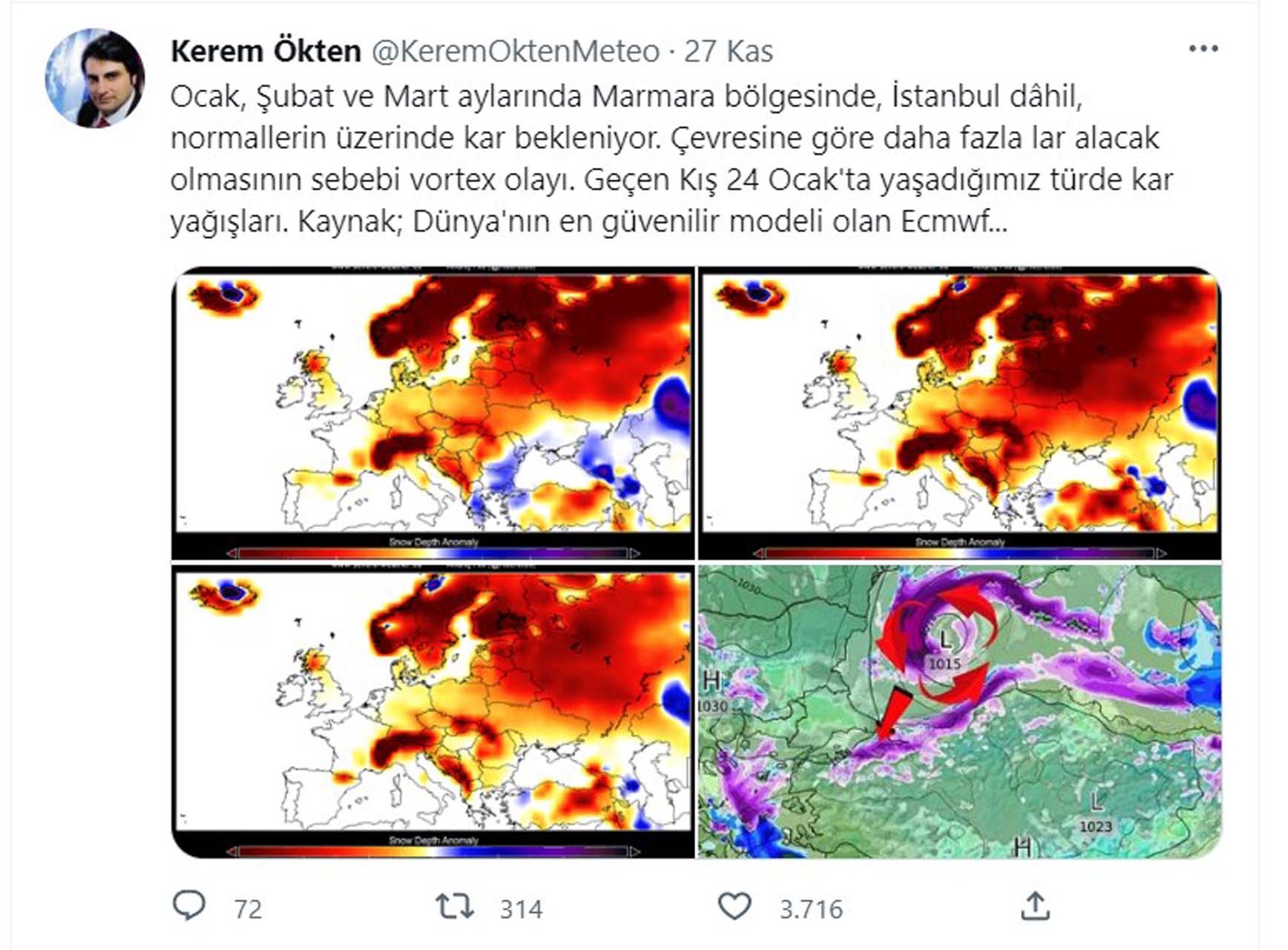 Kahin Kerem Ökten, müjdeyi verdi! Kar yağışının tarihini açıkladı: İstanbul'a normallerin üzerinde kar geliyor