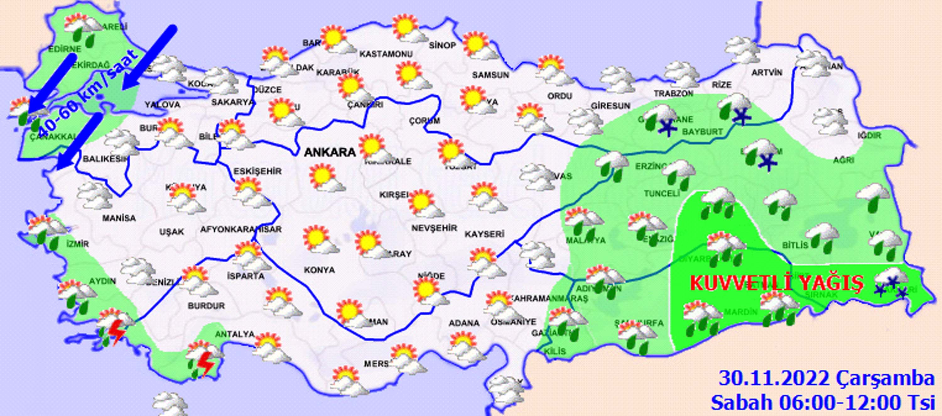 30 Kasım 2022 Çarşamba hava durumu: O bölgelerde sağanak yağış ve kar etkili olacak! İşte il il hava durumu...