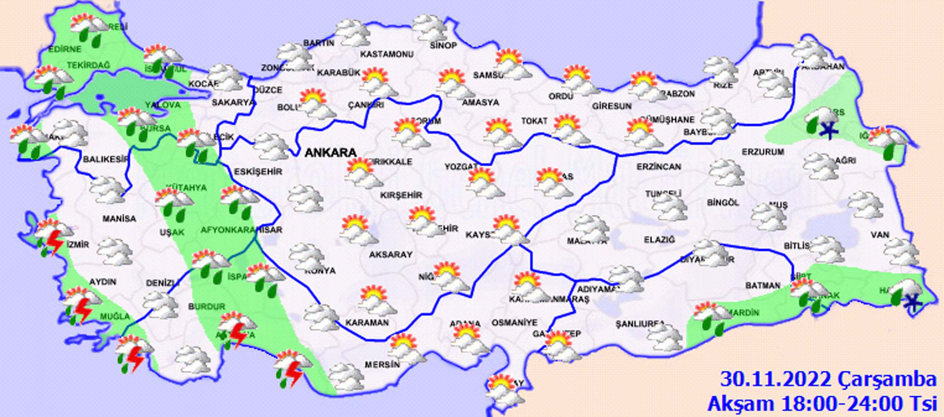 30 Kasım 2022 Çarşamba hava durumu: O bölgelerde sağanak yağış ve kar etkili olacak! İşte il il hava durumu...