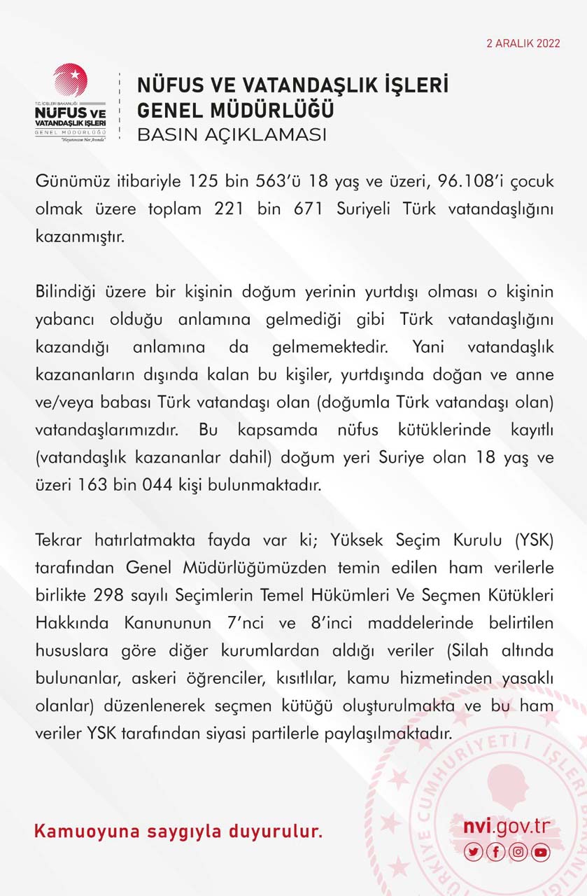 İçişleri Bakanlığı açıkladı! 2023 seçimlerinde oy kullanacak Suriyeli sayısı belli oldu!
