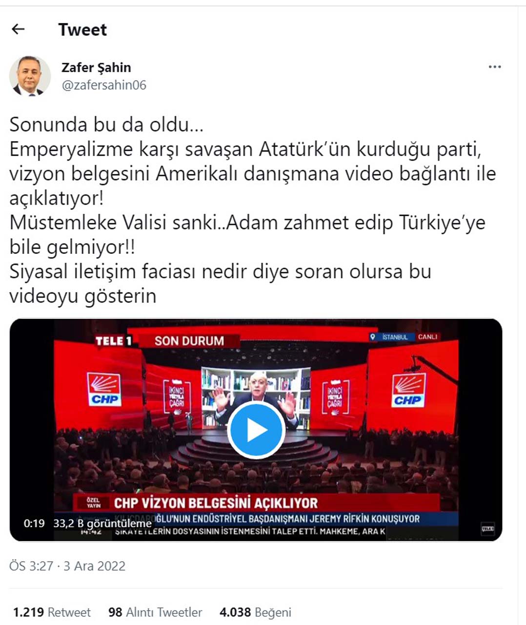 Kılıçdaroğlu'nun danışmanı Rifkin toplantıya katılmadı! Atatürk’ün kurduğu parti, vizyon belgesini Amerikalı danışmana video bağlantı ile açıklatıyor