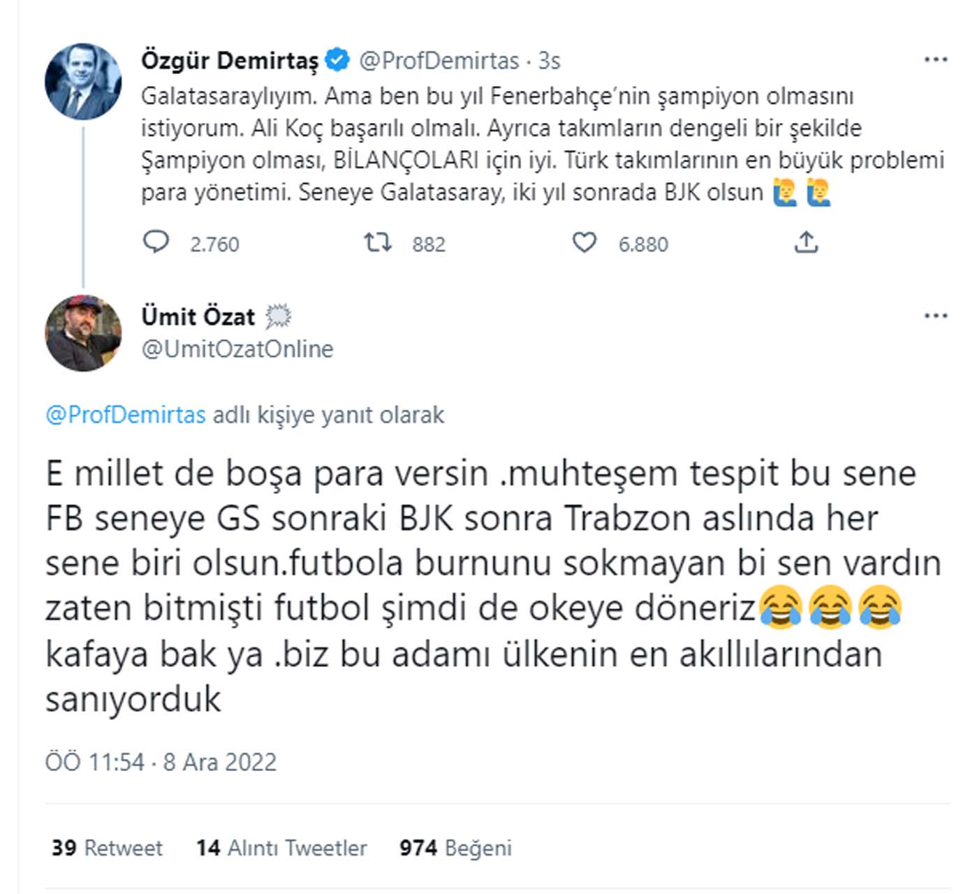 Özgür Demirtaş'ın futbol çıkışı Ümit Özat'ı kızdırdı: Futbola burnunu sokmayan bir sen vardın, şimdi okeye döneriz 