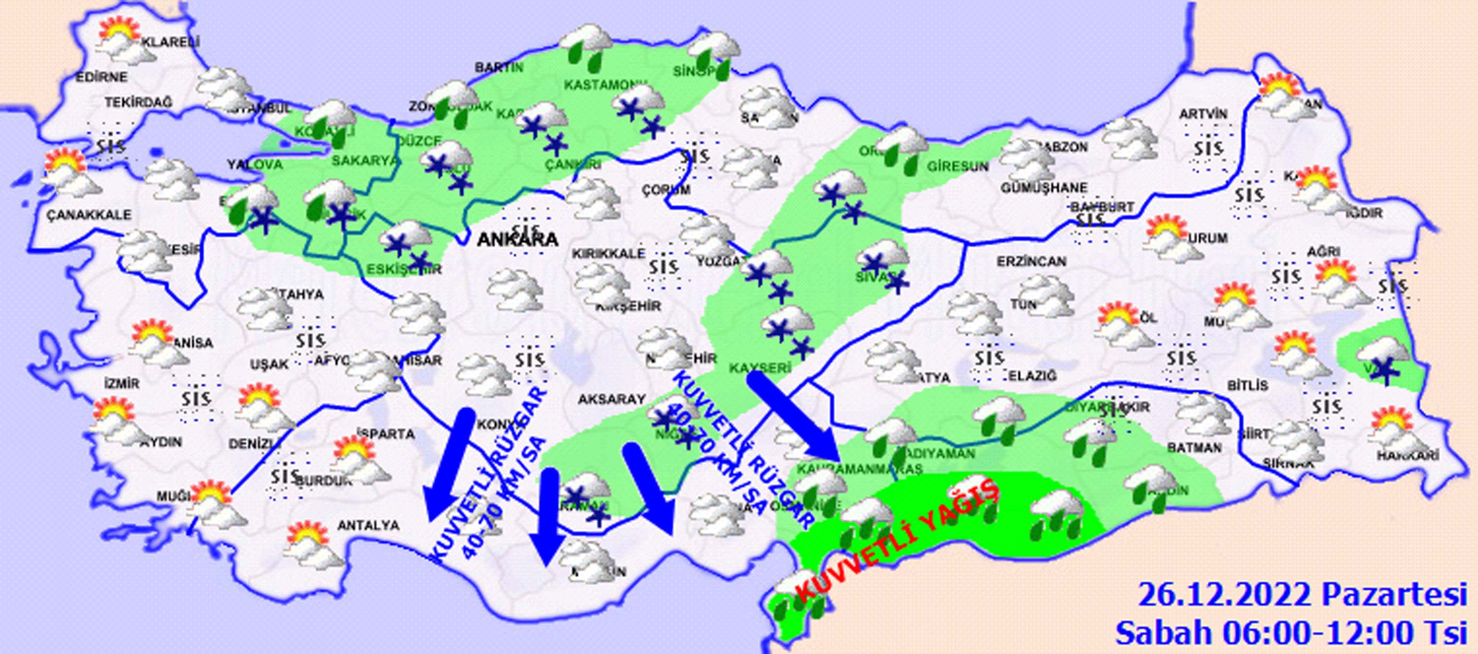 26 Aralık 2022 Pazartesi hava durumu: Dikkat, bugün planlar iptal olabilir! Sağanak, karla karışık yağmur ve kar yağışı bekleniyor!