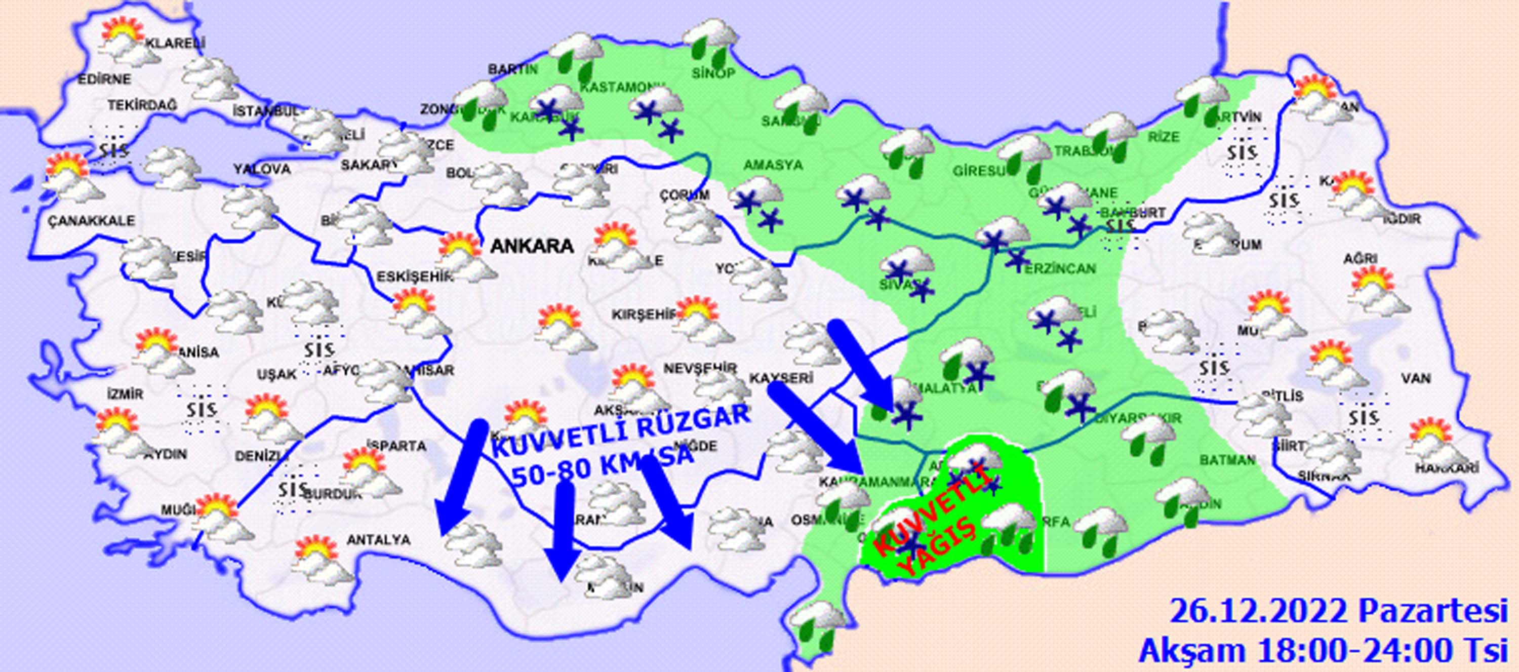 26 Aralık 2022 Pazartesi hava durumu: Dikkat, bugün planlar iptal olabilir! Sağanak, karla karışık yağmur ve kar yağışı bekleniyor!