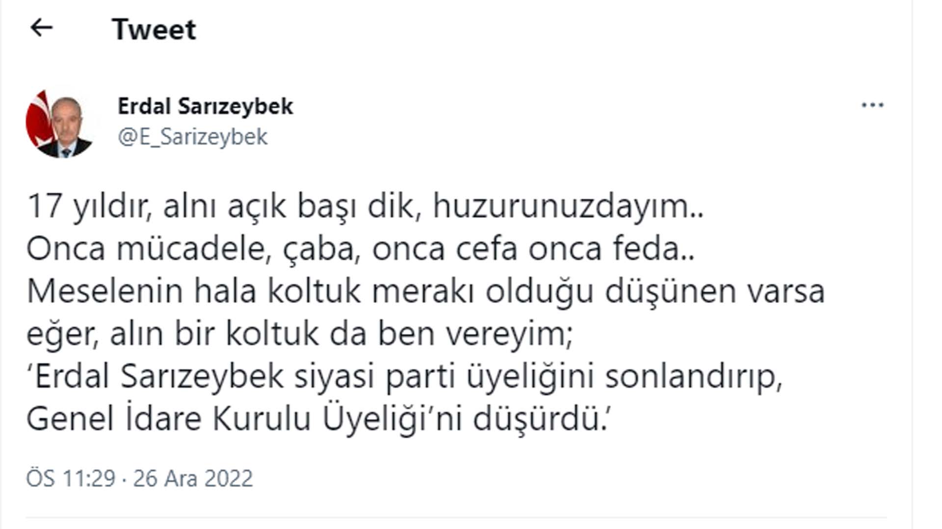 İYİ Parti'de şok! Akşener'in parti rozetini taktığı Erdal Sarızeybek,istifa etti 