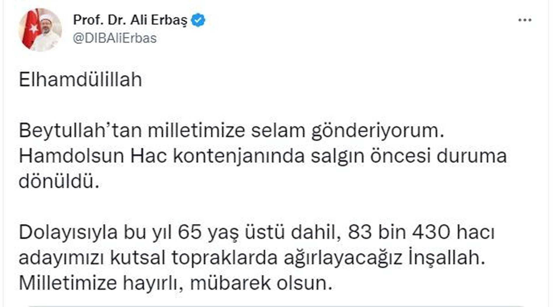 Son dakika | Ali Erbaş duyurdu! Hac kontenjanında salgın öncesine dönüldü: İşte 2023 hacı adayı sayısı...