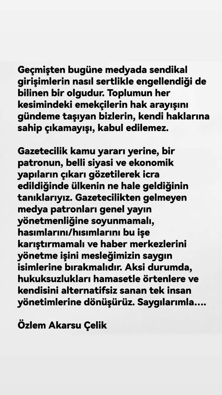 Halk TV'den istifa etti! Özlem Akarsu Çelik'ten patron Cafer Mahiroğlu'na: Gazetecilikten gelmeyen medya patronları genel yayın yönetmenliğine soyunmamalı