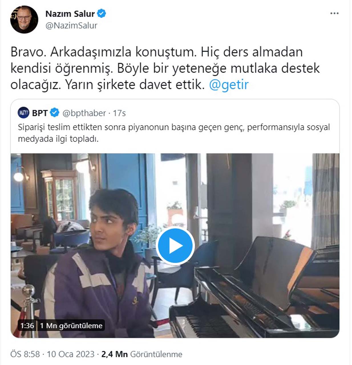 Piyano performansıyla büyülemişti! O kurye için beklenen adım geldi: Böyle bir yeteneğe mutlaka destek olacağız 