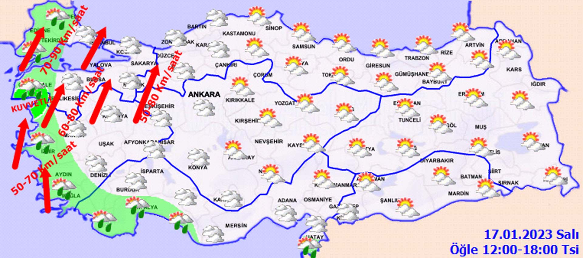 Meteoroloji'den uyarı üzerine uyarı! O illeri sağanak, kar yağışı ve kuvvetli rüzgar vuracak! İşte 17 Ocak 2023 Salı il il hava durumu 
