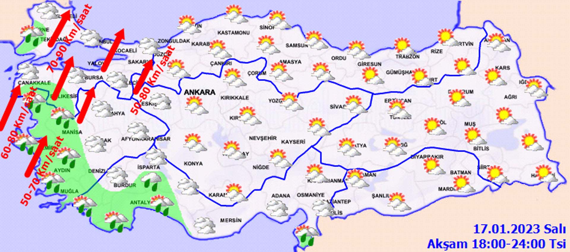 Meteoroloji'den uyarı üzerine uyarı! O illeri sağanak, kar yağışı ve kuvvetli rüzgar vuracak! İşte 17 Ocak 2023 Salı il il hava durumu 