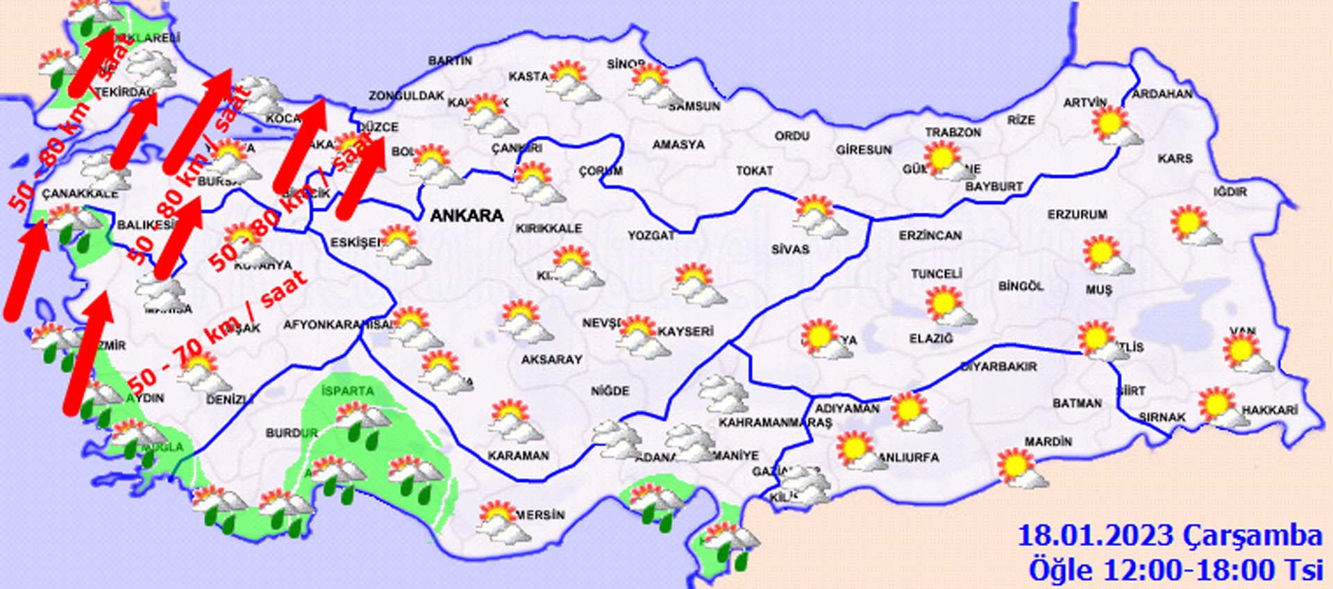 Buralarda yaşayanlar dikkat! Meteoroloji'den 3 bölge için rüzgar, 13 il için sağanak yağış uyarısı! İşte 18 Ocak 2023 Çarşamba il il hava durumu