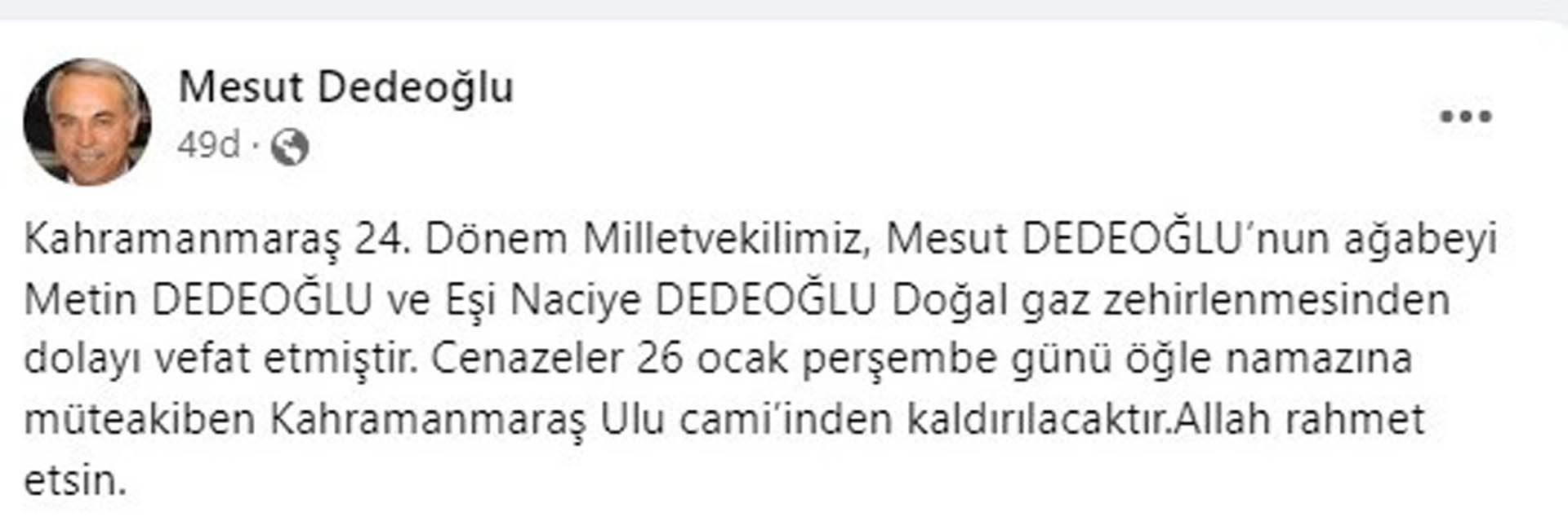 Eski MHP Milletvekili Mesut Dedeoğlu’nun acı günü! Ağabeyi ve yengesi hayatını kaybetti 