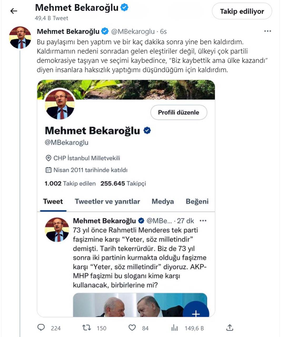 Mehmet Bekaroğlu, baltayı taşa vurdu! Cumhur İttifakı'nı eleştirmek isterken CHP'yi eleştirdi 