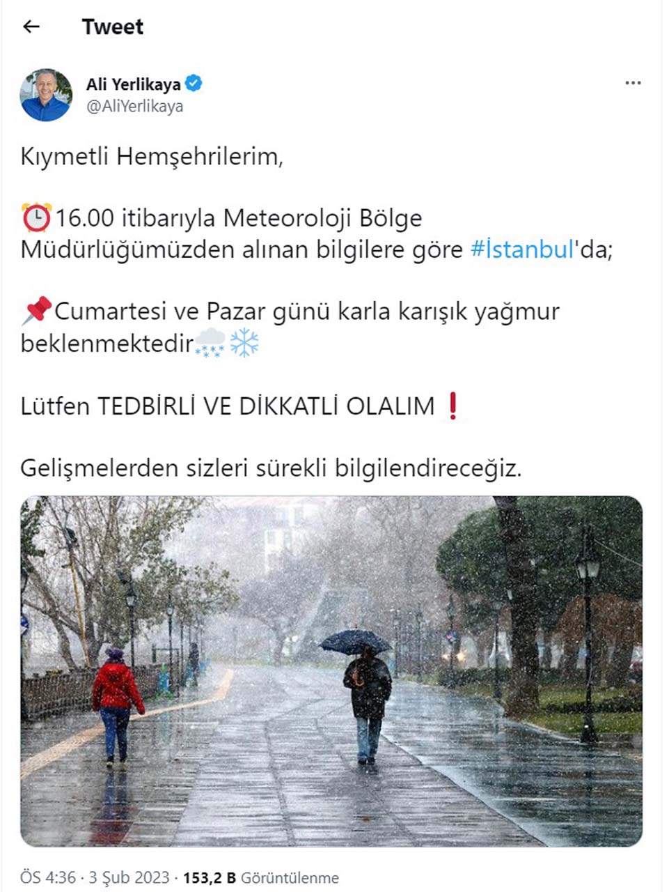 İstanbul Valisi Ali Yerlikaya'da üst üste uyarılar! Karla karışık yağmur, rüzgar ve fırtına geliyor