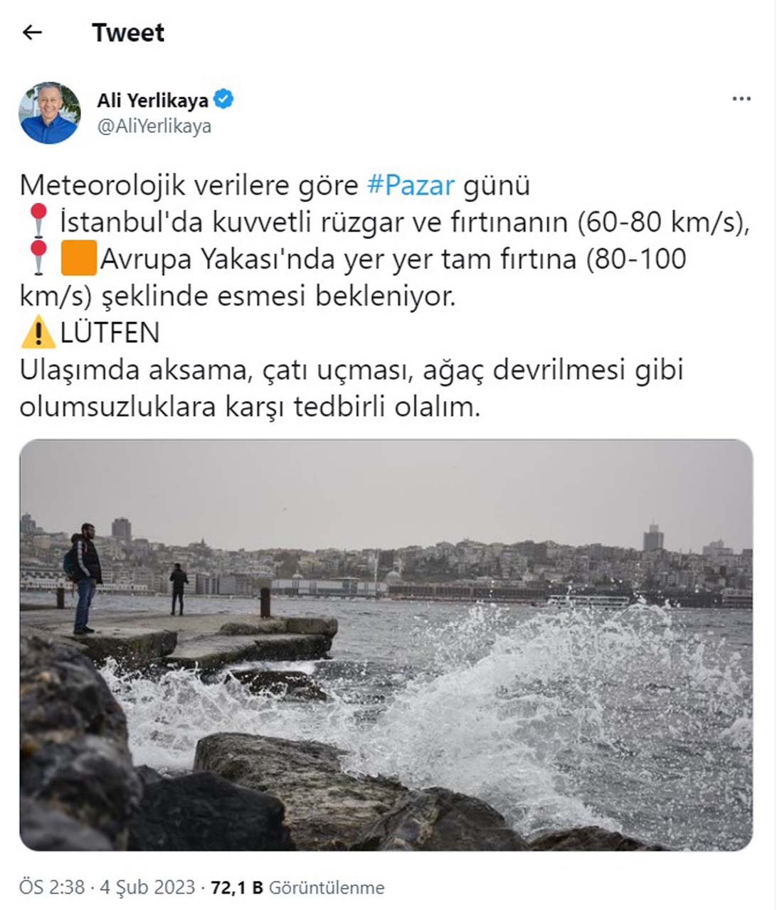 İstanbul Valisi Ali Yerlikaya'da üst üste uyarılar! Karla karışık yağmur, rüzgar ve fırtına geliyor