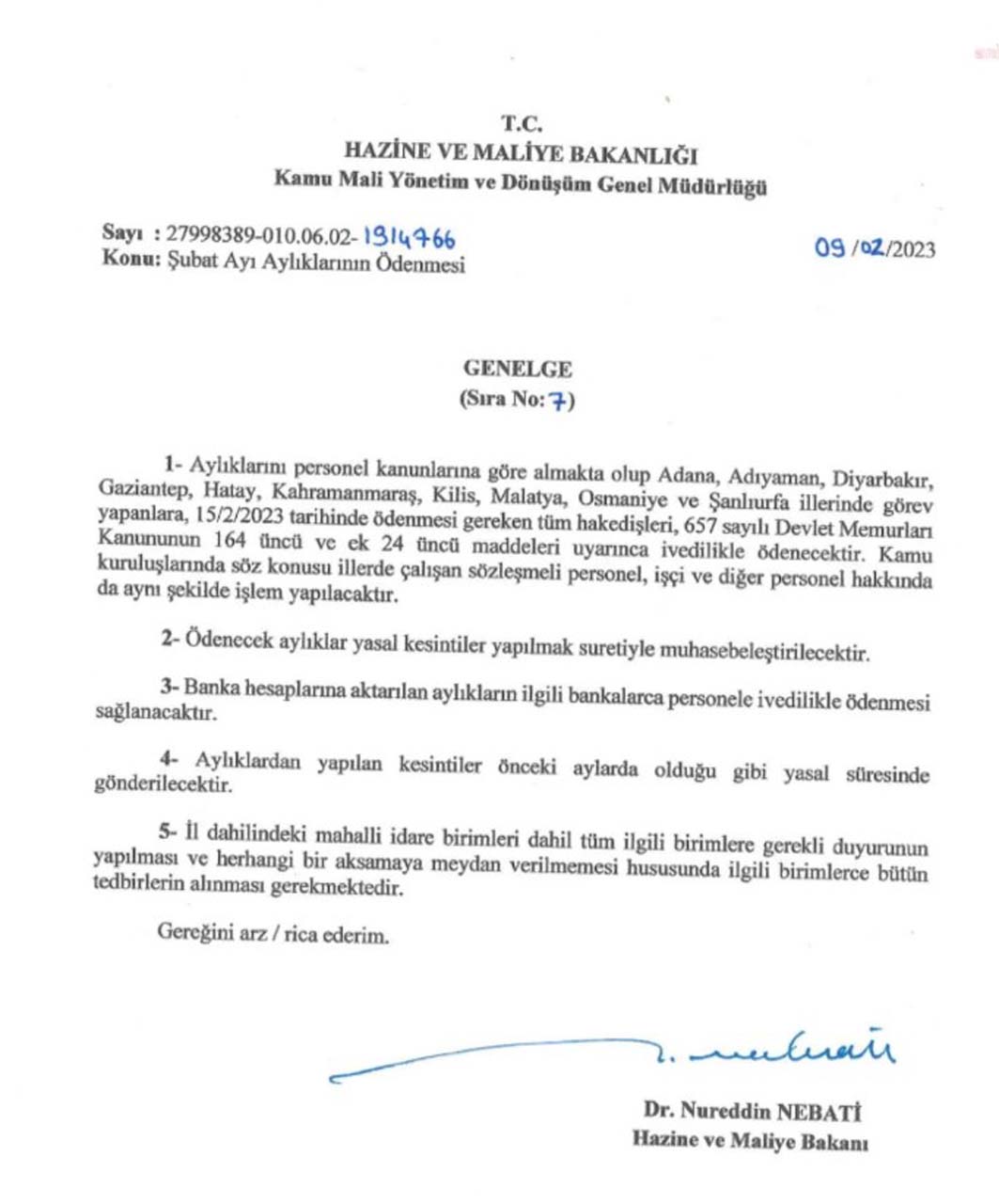 Maliye Bakanlığı açıkladı! Deprem bölgesinde yaşayan memurların maaşları ivedilikle ödenecek!