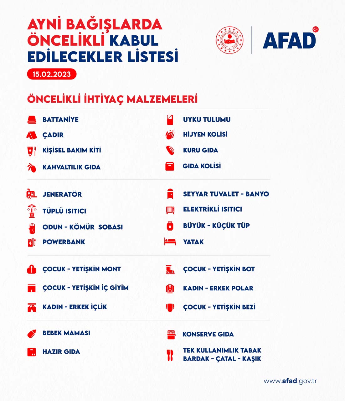 AFAD, deprem bölgesindeki ihtiyaç malzemelerini açıkladı! 