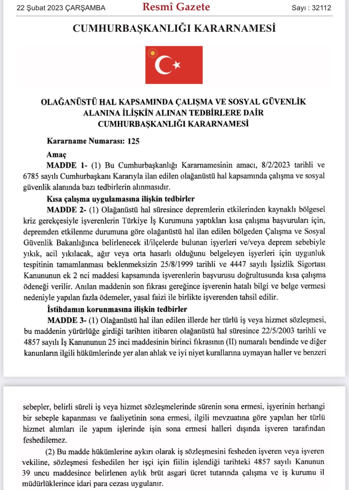 Resmi Gazete'de yayımlandı! Depremden etkilenen illerde işten çıkarma yasağı ve kısa çalışma ödeneği başlatıldı