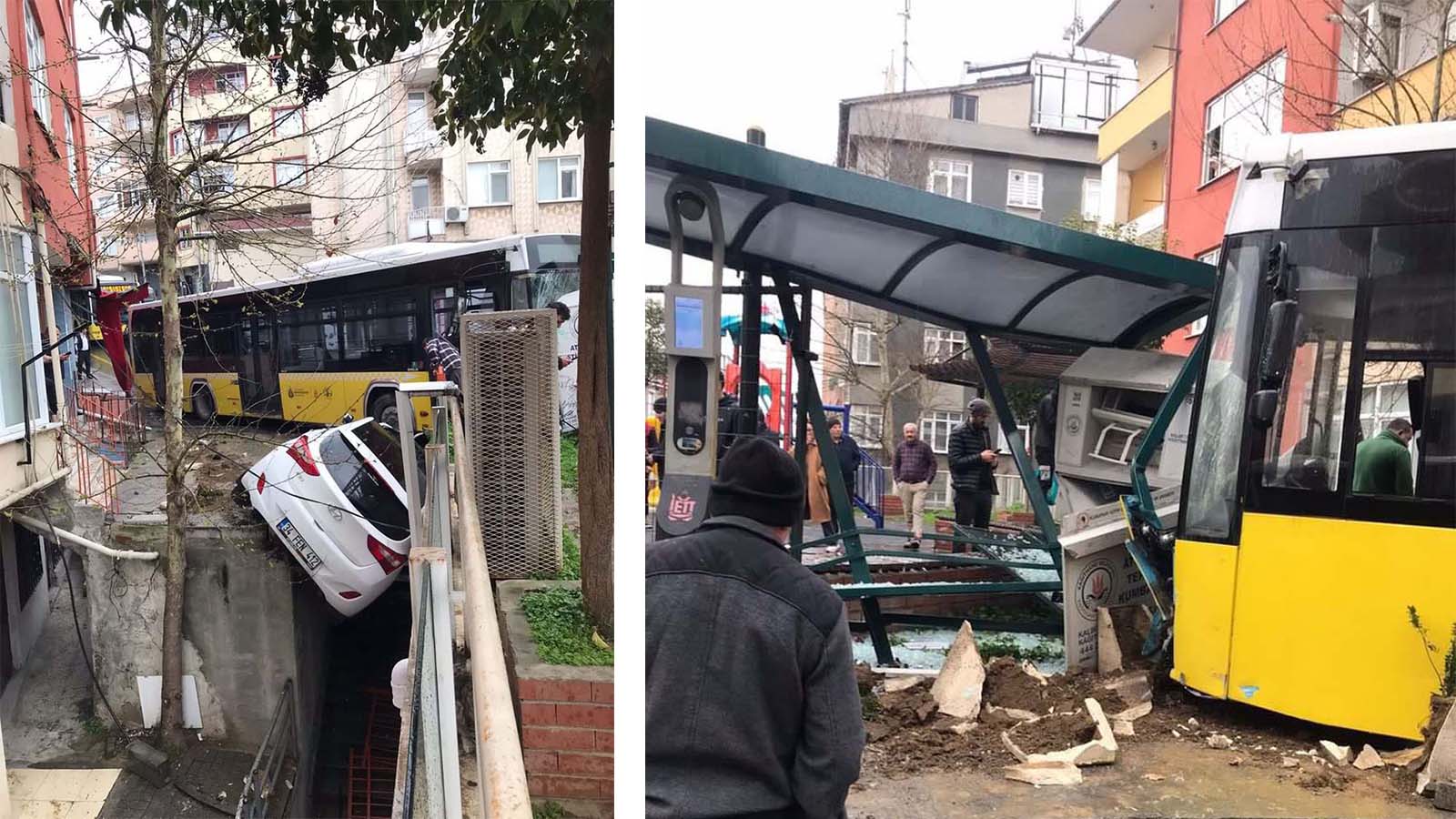 Freni boşalan halk otobüsü durağa daldı! Faciadan dönüldü!