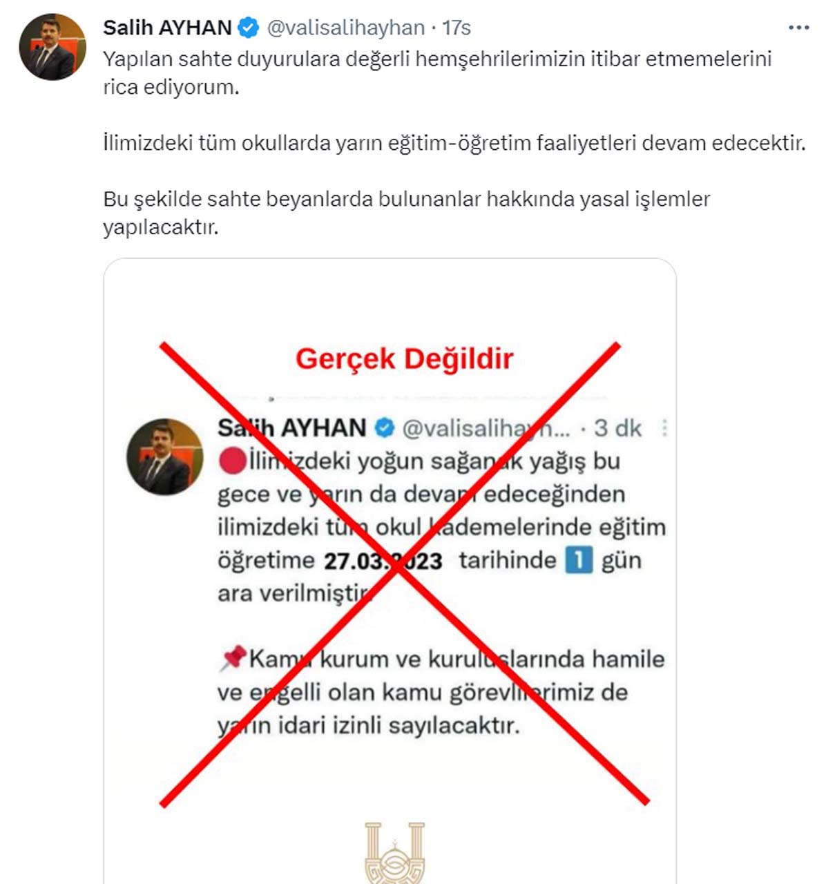 Şanlıurfa Valisi adına sahte sosyal medya hesabı açtılar! Okulları tatil ettiler!