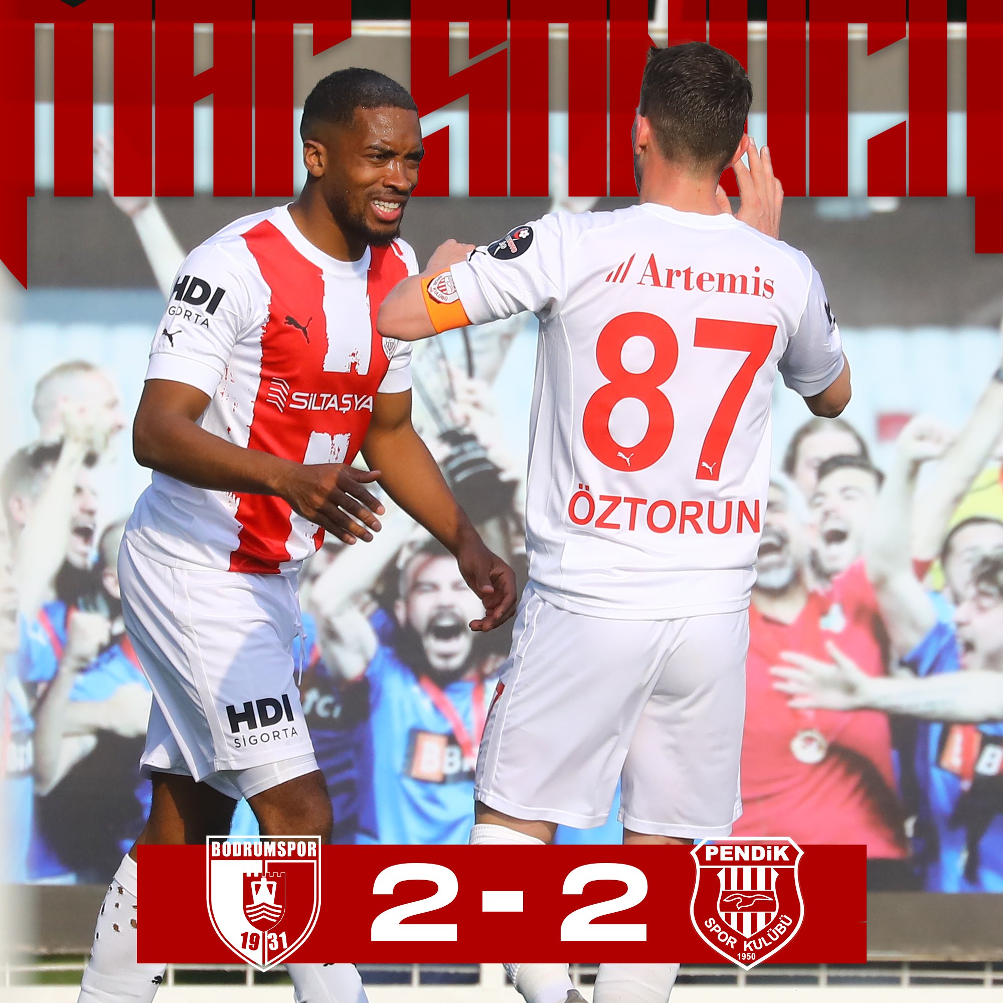 Pendikspor Bodrum deplasmanından 2-0 geriye düştüğü maçta skoru 2-2 yaparak bir puan almayı başardı