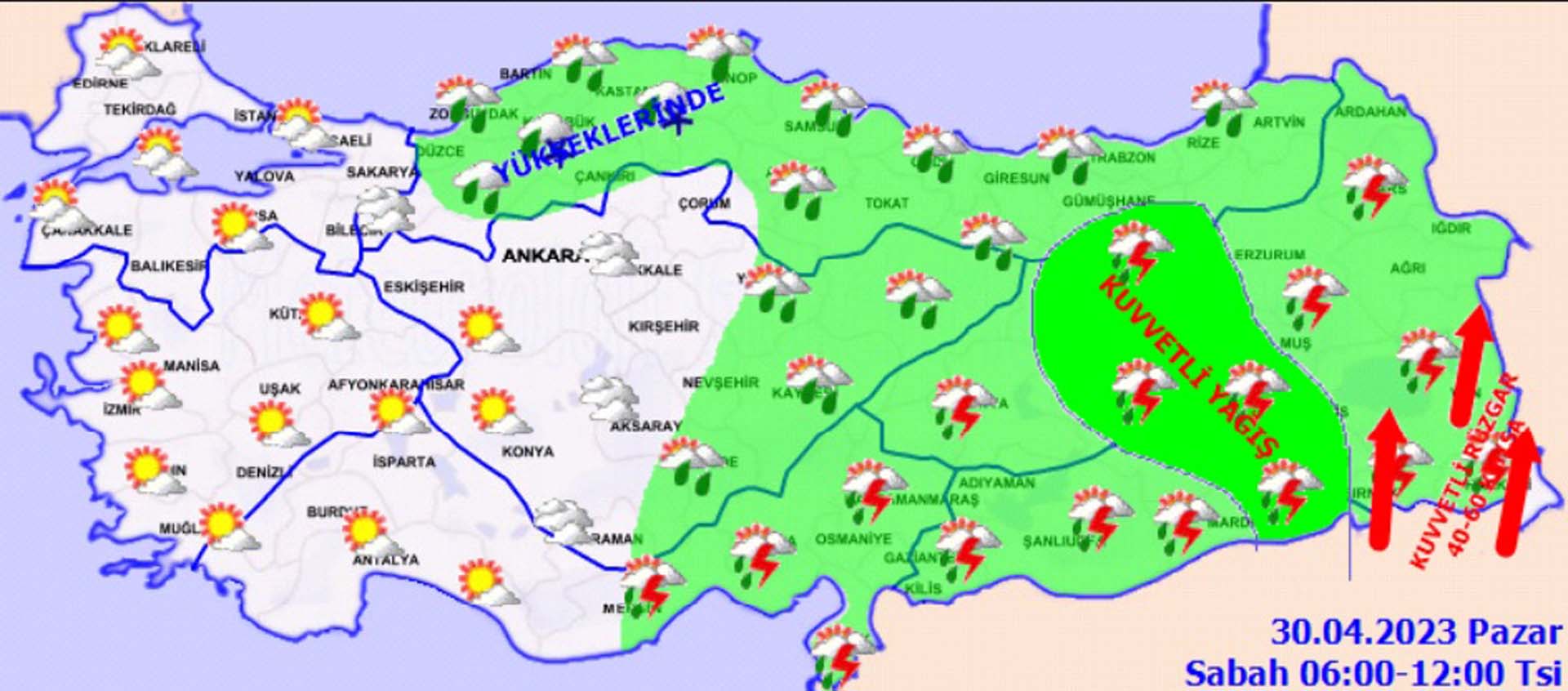 30 Nisan Pazar 2023 hava durumu! Batı'ya yaz gelirken Doğu soğuklarla mücadele diyor! Meteorolojiden 9 il için sarı kodlu uyarı! 