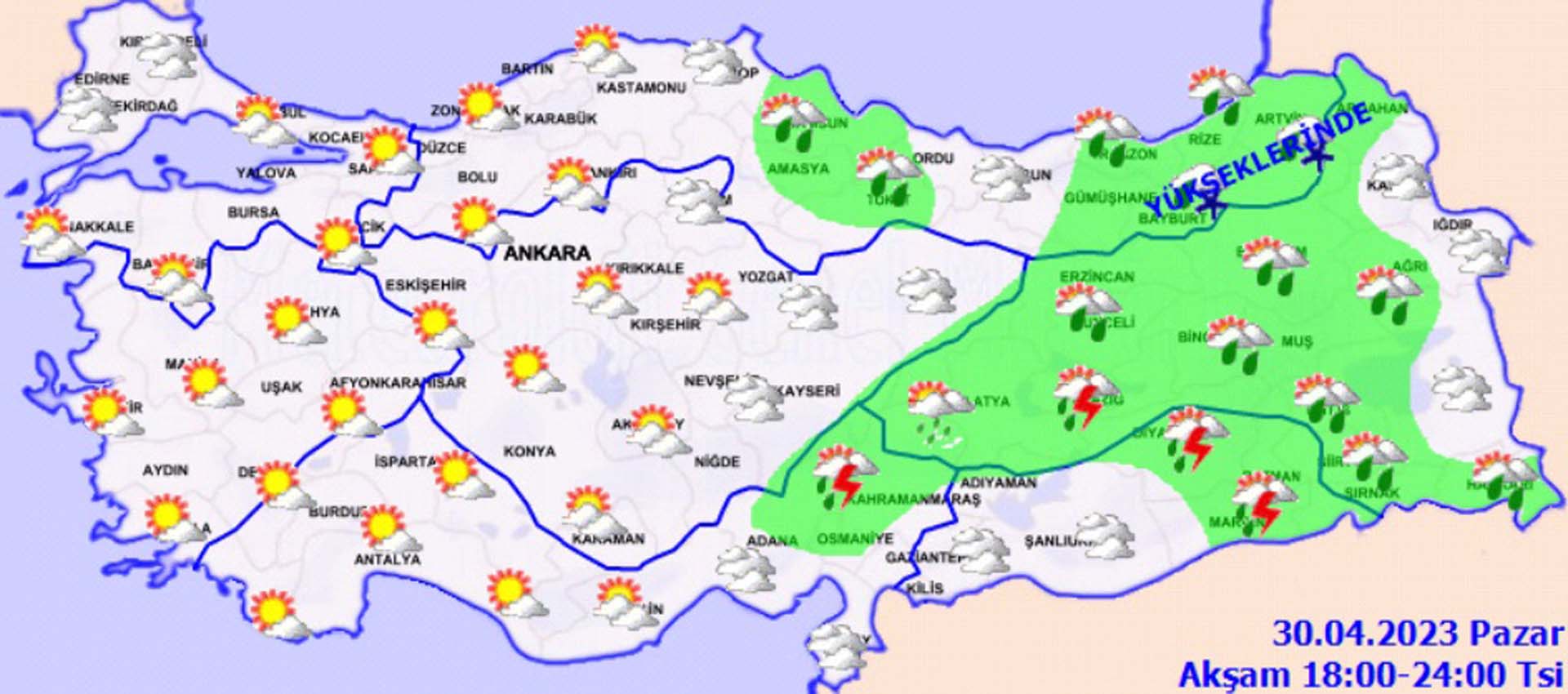 30 Nisan Pazar 2023 hava durumu! Batı'ya yaz gelirken Doğu soğuklarla mücadele diyor! Meteorolojiden 9 il için sarı kodlu uyarı! 