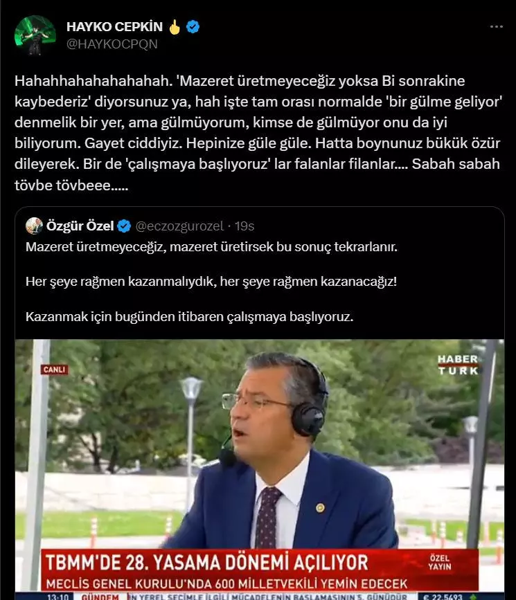 Seçimin kaybedilmesinin ardından gemiyi terk edenler arasına Hayko Cepkin'de katıldı! Hepinize güle güle!