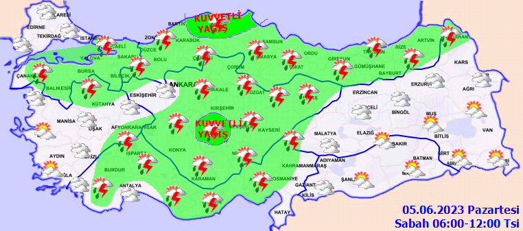 Meteoroloji genel müdürlüğü 5 haziran pazartesi hava durumu raporunu paylaştı