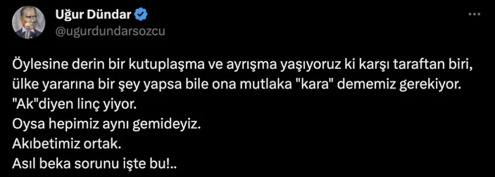 Hazine ve Hazine ve Maliye Bakanı Mehmet Şimşek'e destek açıklamasında bulunan Uğur Dündar, muhalif kanat tarafından adeta linç edildi.