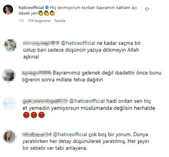 Şarkıcı Hatice Kurban Bayramı'nı hedef aldı! 'Katliam ayı desek yeri'