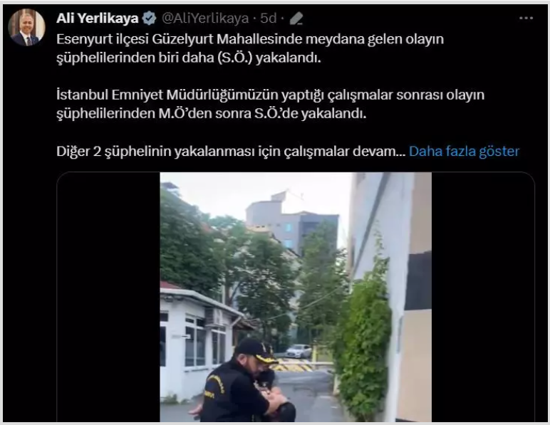 İçişleri bakanı Ali Yerlikaya Esenyurt'taki tekel bayi silahlı saldırıyla ilgili bir kişi daha yakalandığını açıkladı