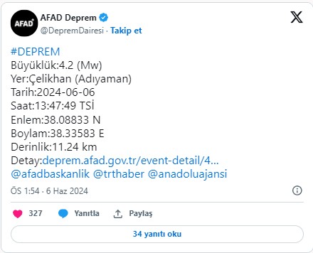 Son dakika! Adıyaman'da 4,2 Büyüklüğünde Deprem Meydana geldi!
