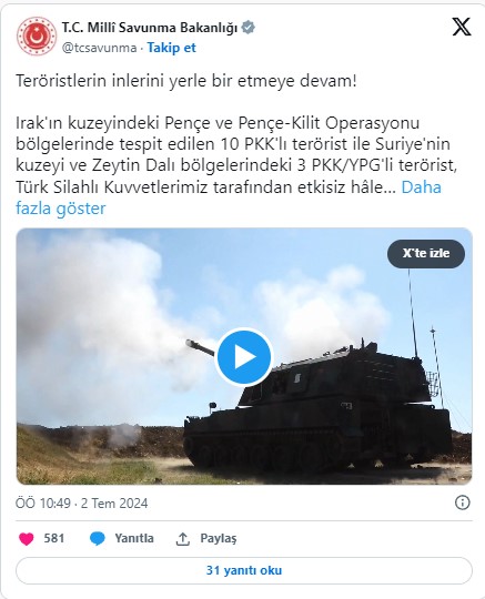 Son dakika! Irak'ın kuzeyi ile Suriye kuzeyinde sıcak saatler: 13 PKK'lı terörist etkisiz hale getirildi!