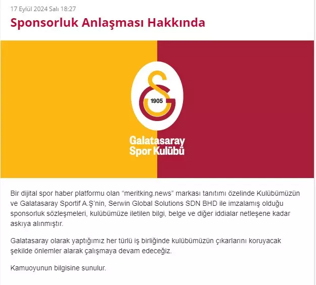 Galatasaray'ın talimatlara aykırı sponsor iddiası tartışmalara neden oldu! Spor Toto Teşkilat harekete geçti! TFF nasıl bir karar verecek?