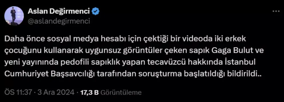 Tam anlamıyla rezalet! Gaga Bulut ve pedofili sapık sosyal medyayı ayağa kaldırdı!