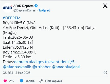 Son dakika! Afad duyurdu: Ege Denizi'nde hissedilen bir deprem oldu!