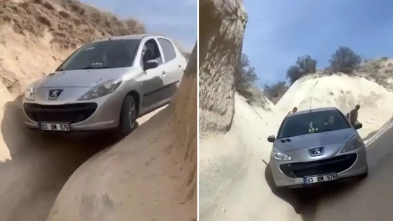 Kapadokya gezisi berbat oldu: Navigasyon ile giden sürücü aracı ile bakın nasıl mahsur kaldı!