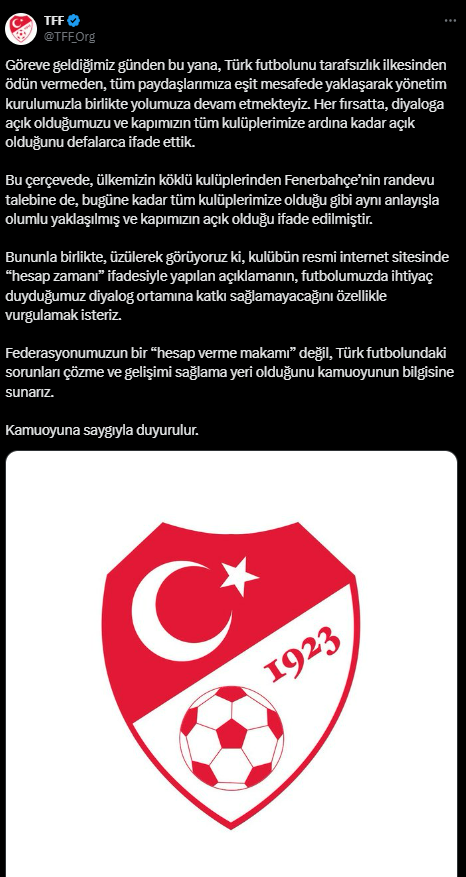 Fenerbahçe ''Hesap zamanı'' dedi: TFF küplere bindi! İşte olay paylaşım...