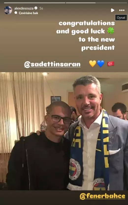 Fenerbahçe'nin yeni başkanı Sadettin Saran'a Alex de Souza'dan paylaşım!