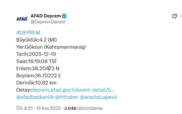 Kahramanmaraş'ta deprem: AFAD'dan ilk açıklama geldi!