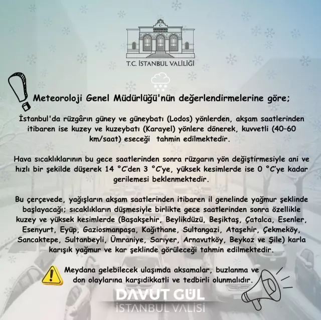 Valilik 19 ilçe için duyuru yaptı: İstanbul'a kar o saatlerde giriş yapacak!