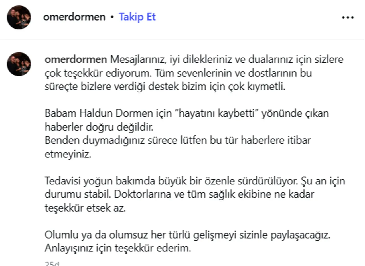 Haldun Dormen öldü mü? Usta oyuncunun oğlundan ilk açıklama!