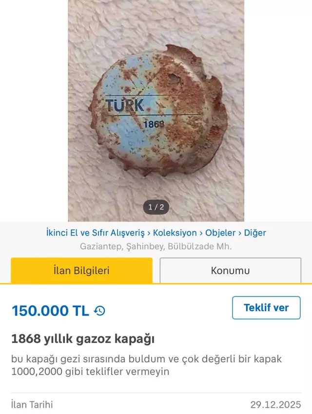 158 yıllık gazoz kapağını satışa çıkardı: O kapağa bakın ne kadar değer biçildi?