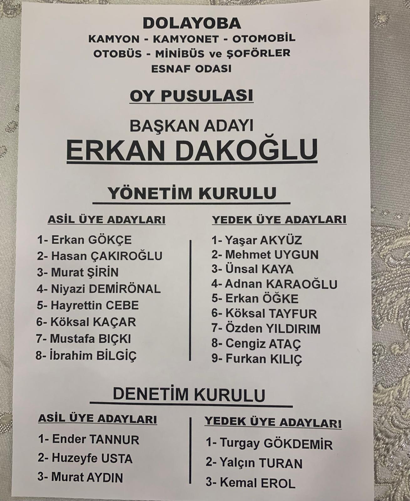 Dolayoba Şoförler Odası Başkanlığına Erkan Dak Yeniden Seçildi