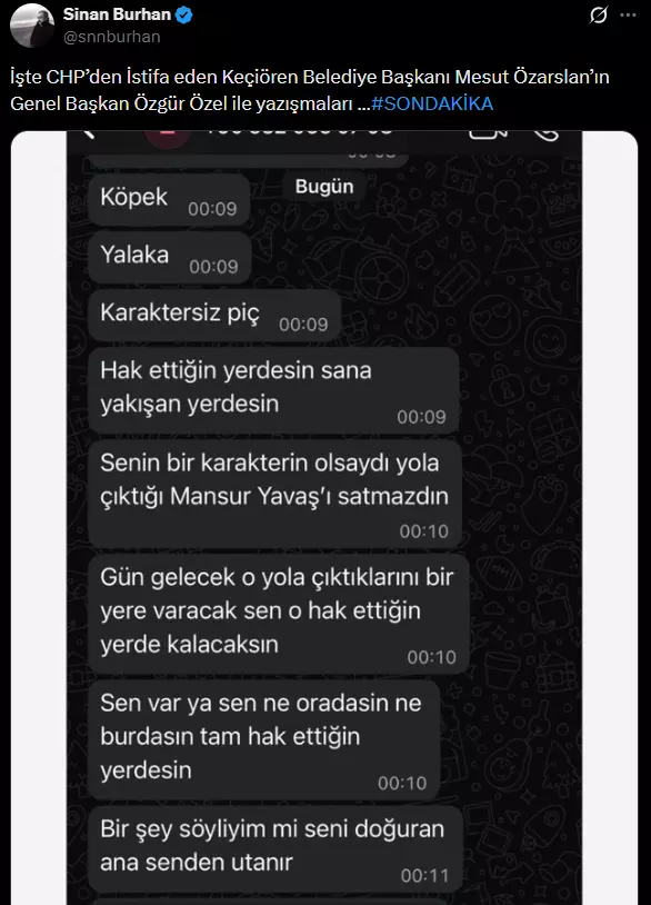 Keçiören Belediye Başkanı Mesut Özarslan'dan Özgür Özelin mesajlarına suç duyurusu!