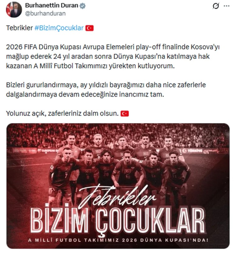 Türkiye Dünya Kupası anahtarını kaptı! Başkan Erdoğan ve Siyasilerden "Bizim Çocuklar"a tebrik yağmuru!