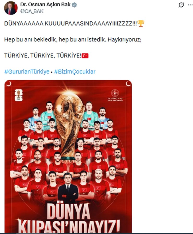 Türkiye Dünya Kupası anahtarını kaptı! Başkan Erdoğan ve Siyasilerden "Bizim Çocuklar"a tebrik yağmuru!